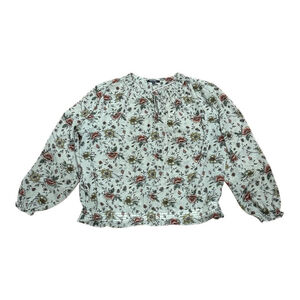 George Blouse Womens XL Floral Print Long Sleeve Ruffle Hem Sheer Lightweight